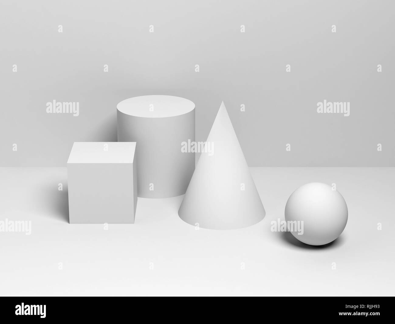 Résumé de l'installation de la vie toujours classique avec des formes géométriques primitives blanc. 3D render Banque D'Images