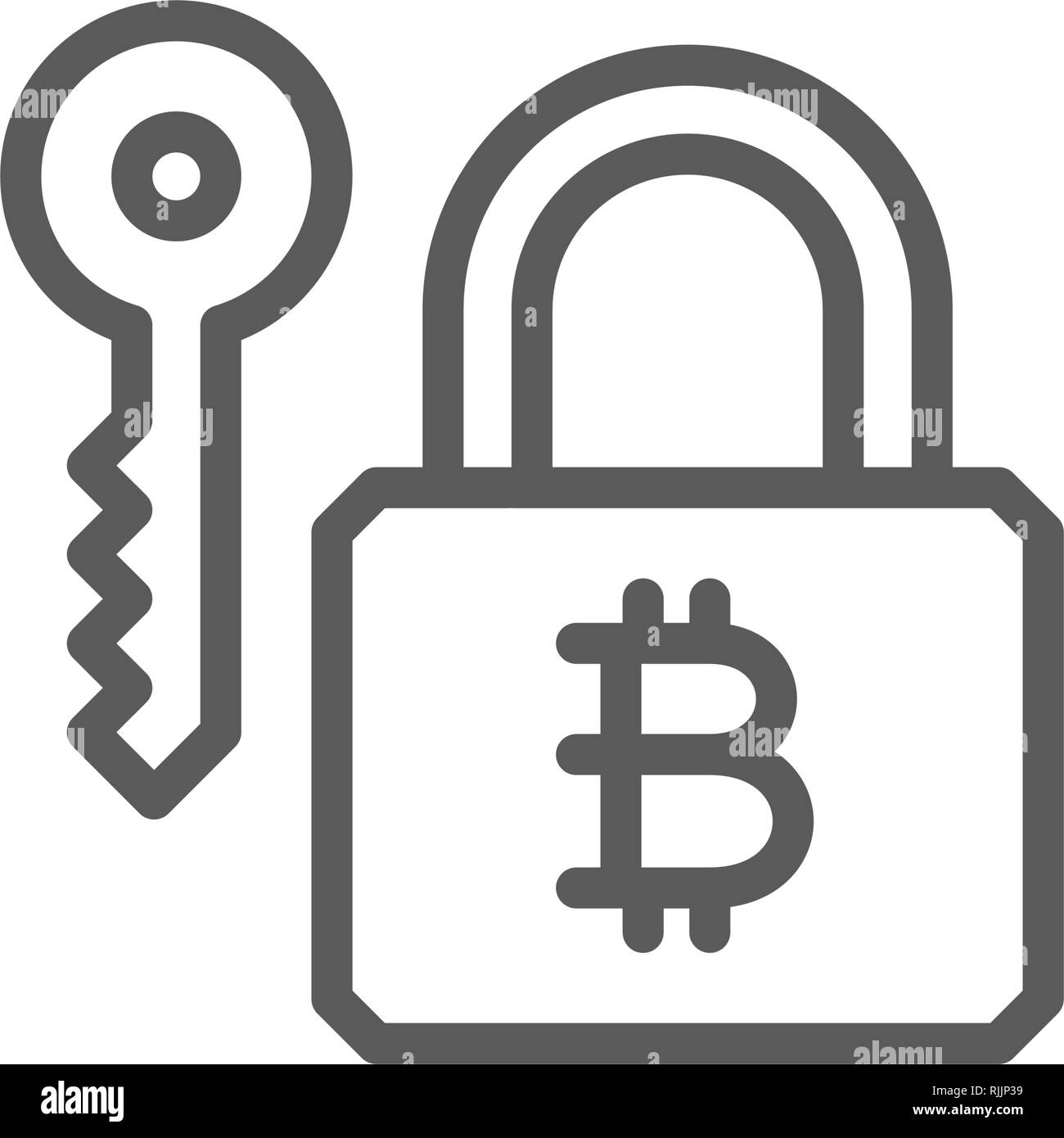 Serrure à clé, Bitcoin, blockchain cryptocurrency icône ligne Image  Vectorielle Stock - Alamy
