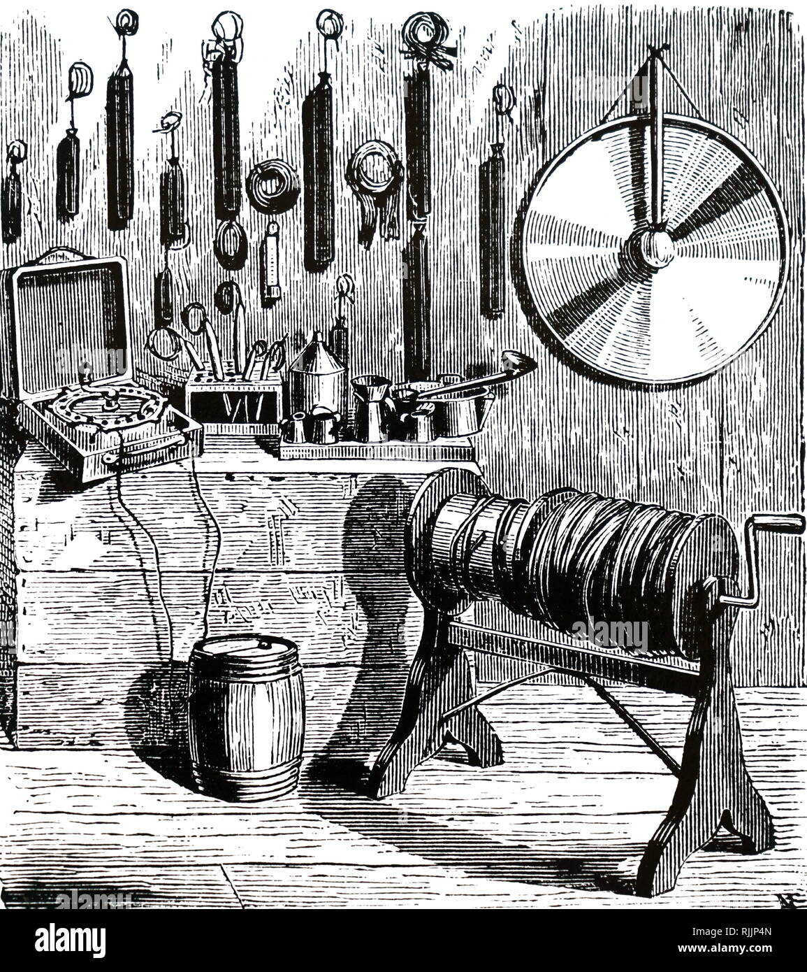 Une gravure illustrant le processus de prise de nitro-glycérine à Jersey Flats, New York., pour une utilisation dans l'explosion de la porte de l'enfer les roches, l'East River, New York. En date du 19e siècle Banque D'Images