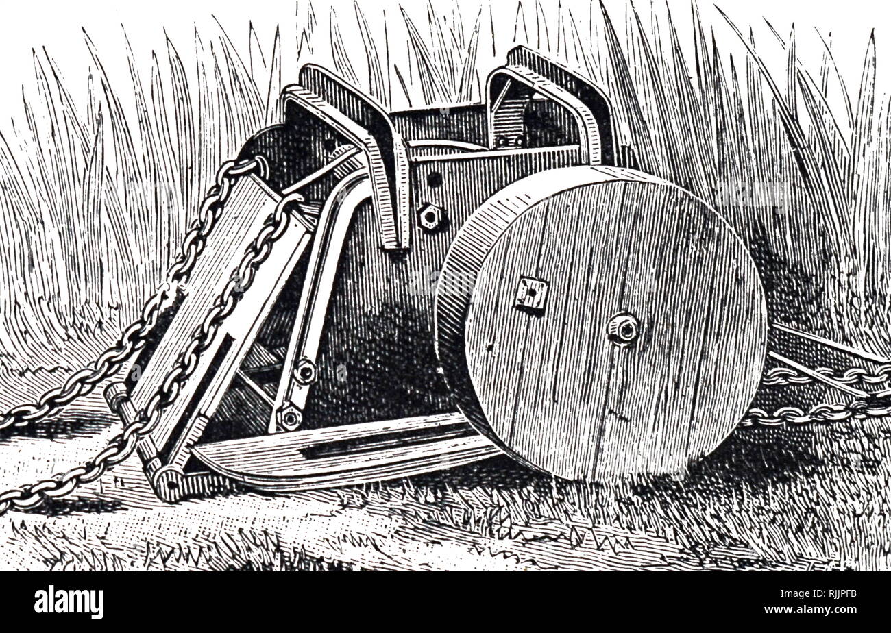 Une gravure représentant un scoop dragage utilisée au parc Froyle, Alton, Hampshire. Un moteur stationnaire a été utilisé pour transporter l'écope à travers un étang au moyen de chaînes, et une tonne de boue a été retiré à chaque voyage. En date du 19e siècle Banque D'Images