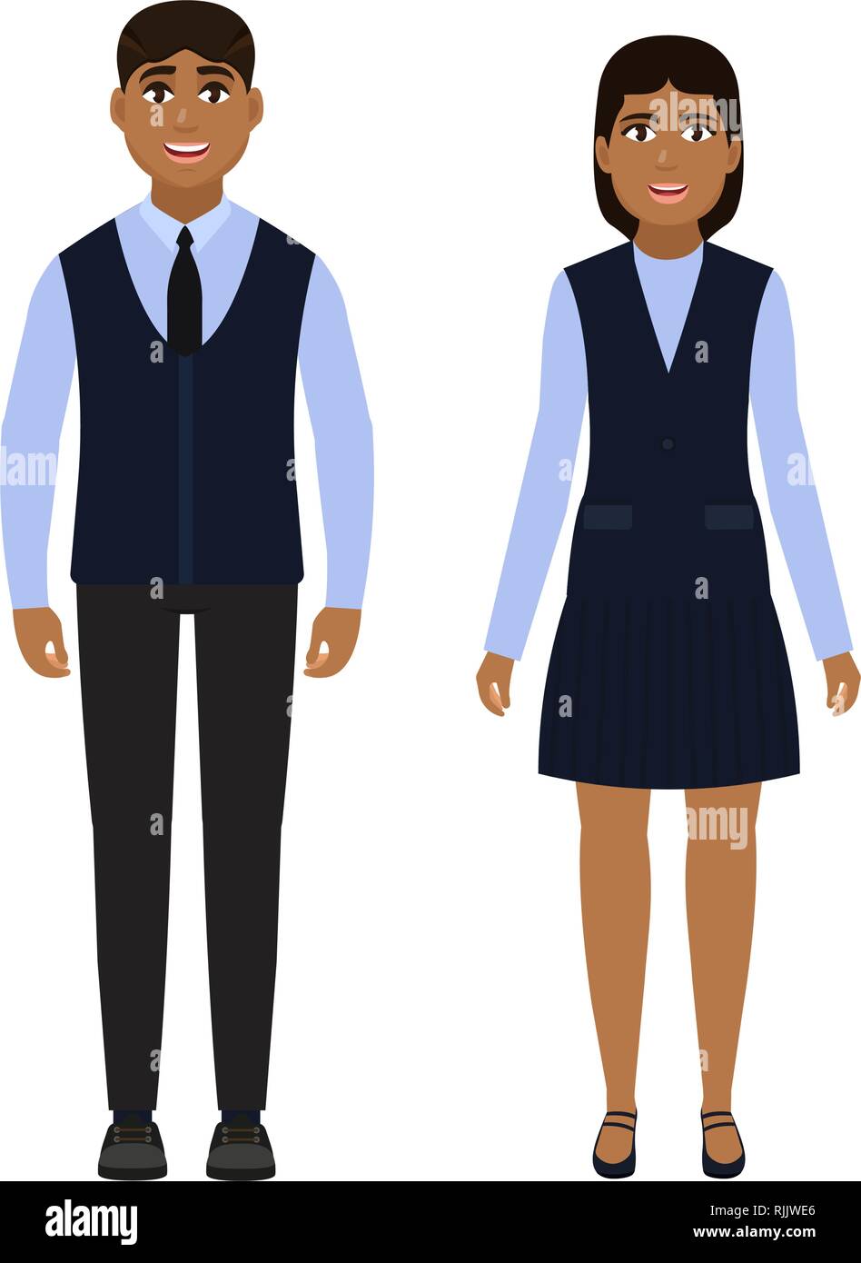 Les enfants vêtus de l'uniforme scolaire, happy boy and girl, les écoliers  caractère dans un style plat Image Vectorielle Stock - Alamy
