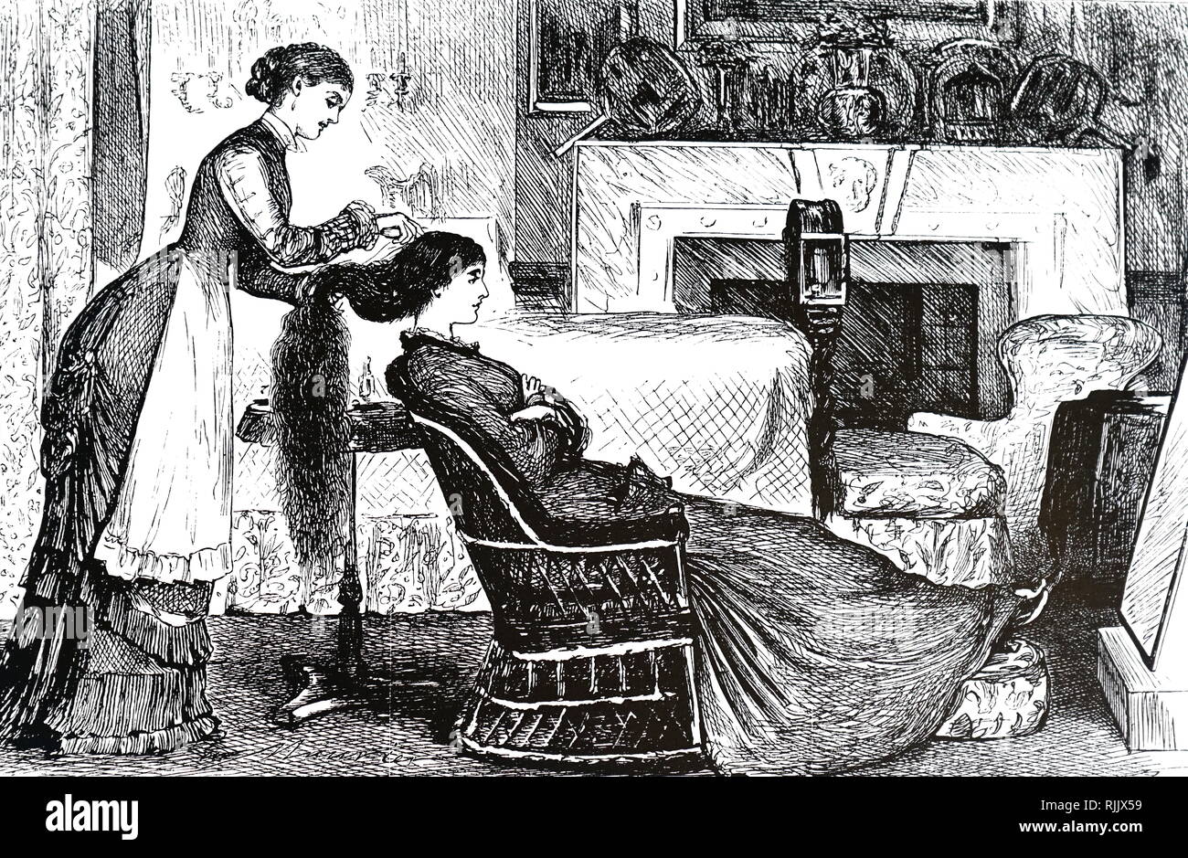 Une gravure représentant une femme de chambre un style de cheveux de femme. En date du 19e siècle Banque D'Images