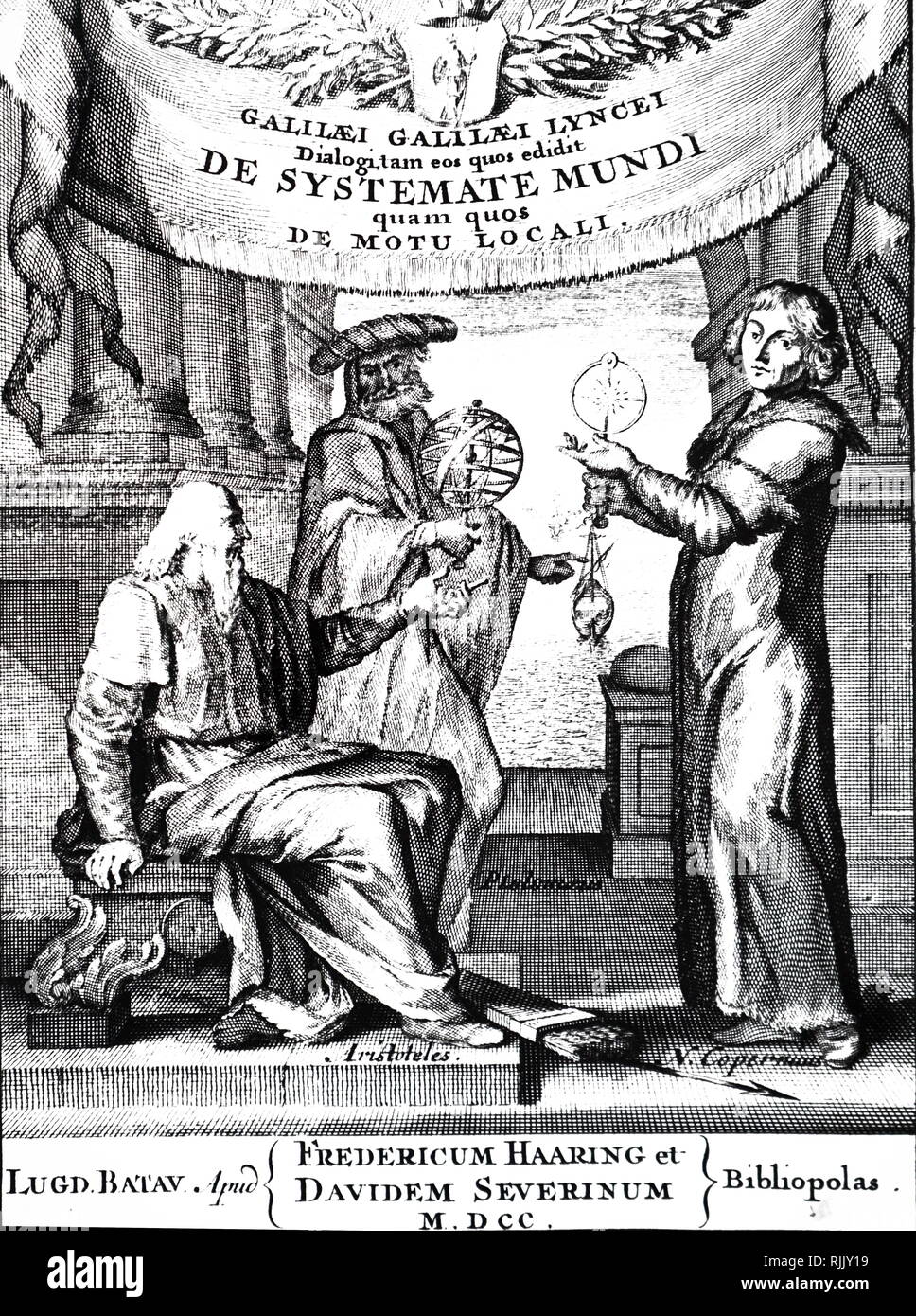 Page de titre de l'édition latine de Galileo, 'Dialogo" publié en 1700 à Leyde. La première (édition en langue vernaculaire) 1632 Banque D'Images