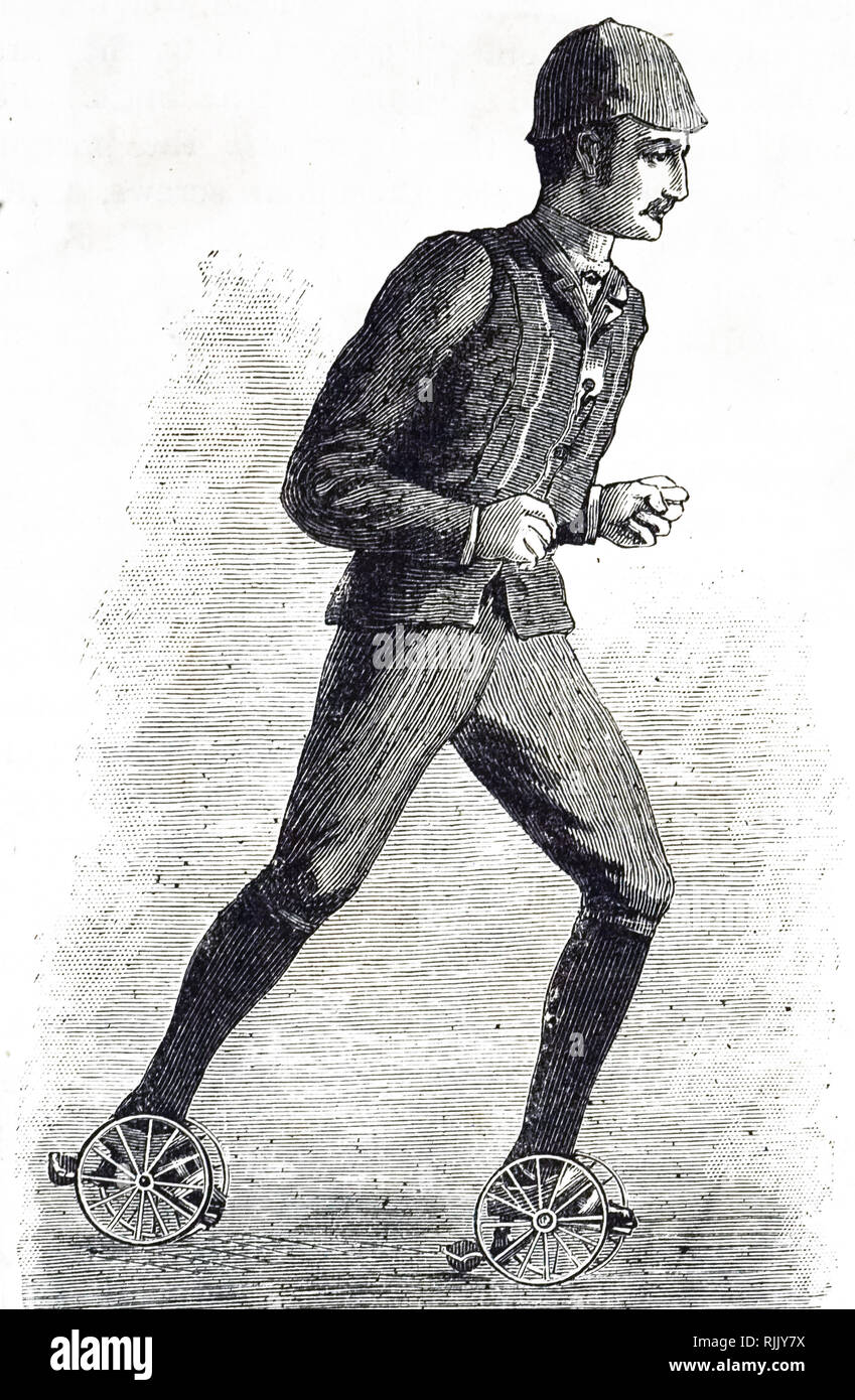 Une gravure représentant J. F. Walter's tricycle à patin. En date du 19e siècle Banque D'Images