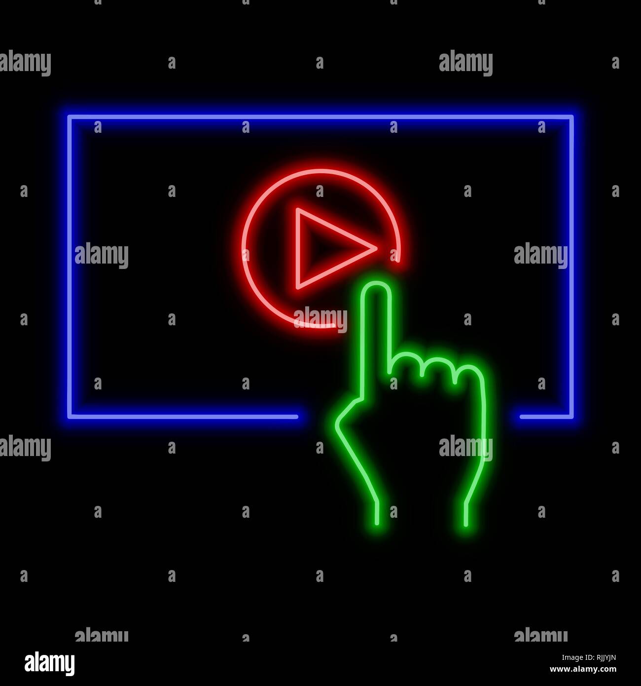 Jouer en ligne vidéo concept l'enseigne au néon. Symbole rougeoyant lumineux sur un fond noir. Icône style néon. Illustration de Vecteur