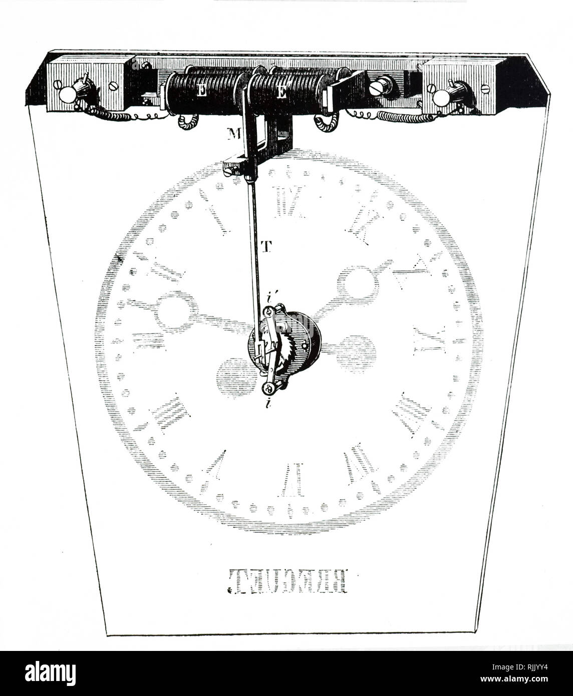 Une gravure représentant l'Abraham-Louis Breguet horloge électrique. Abraham-Louis Breguet (1747-1823) un horloger prussien. En date du 19e siècle Banque D'Images