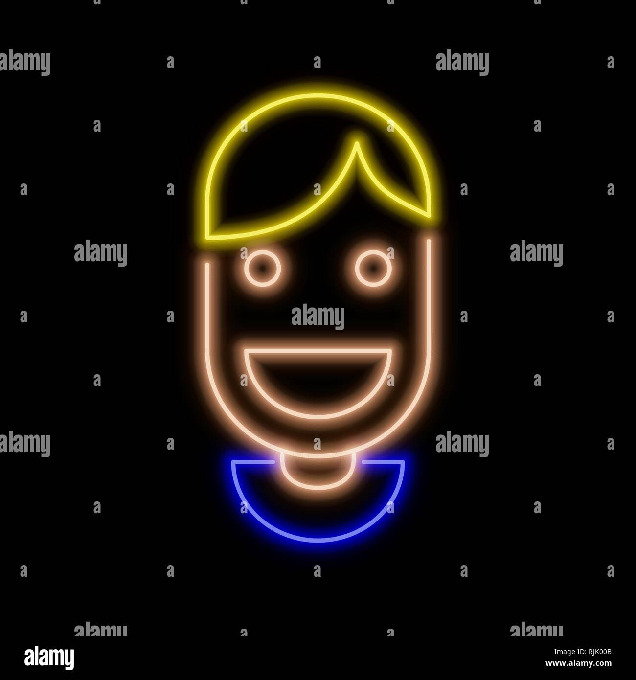 Man smiling avatar en néon. Symbole rougeoyant lumineux sur un fond noir. Icône style néon. Illustration de Vecteur