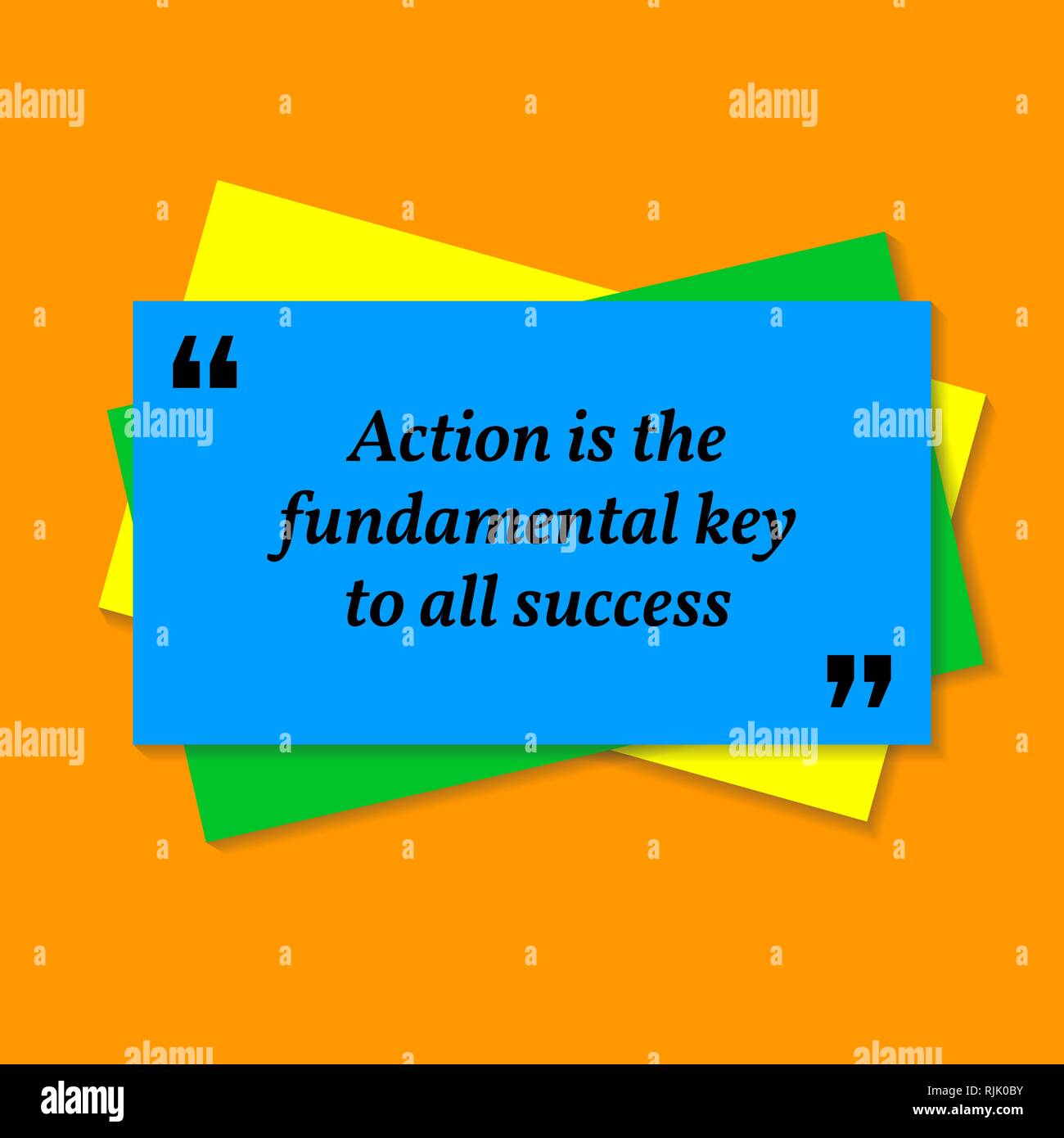 Citation de motivation d'inspiration. L'action est la clé fondamentale pour tous les succès. Carte d'affaires citation style sur fond orange Illustration de Vecteur