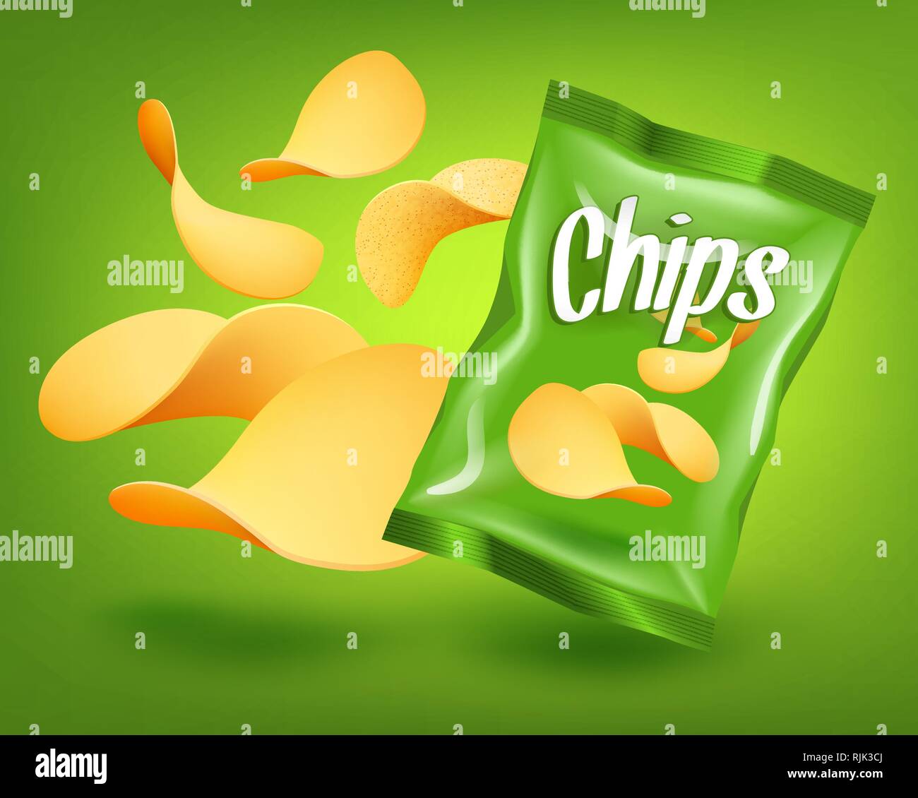 Jetons verts avec des collations croustillantes jaune, concept de publicité Illustration de Vecteur Jetons verts avec des collations croustillantes jaune, concept de publicité Illustration de Vecteur