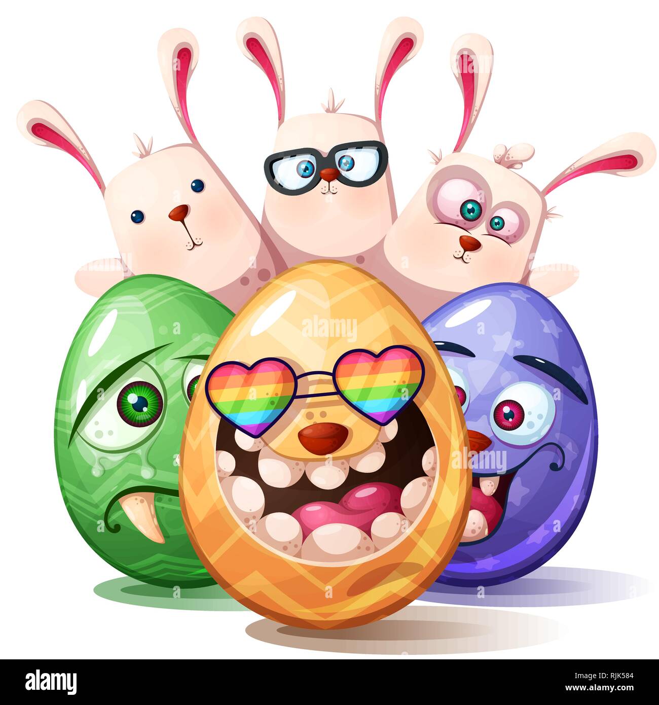 Joyeuses Paques Dessin Anime Definir L Icone D Oeufs Image Vectorielle Stock Alamy