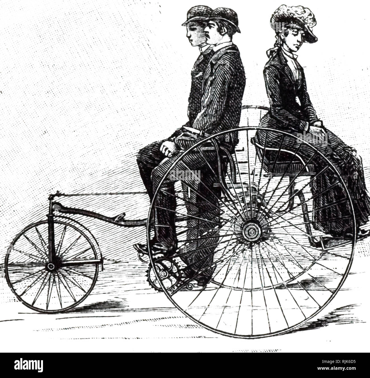 Une gravure représentant une dame équitation un tricycle. En date du 19e  siècle Photo Stock - Alamy