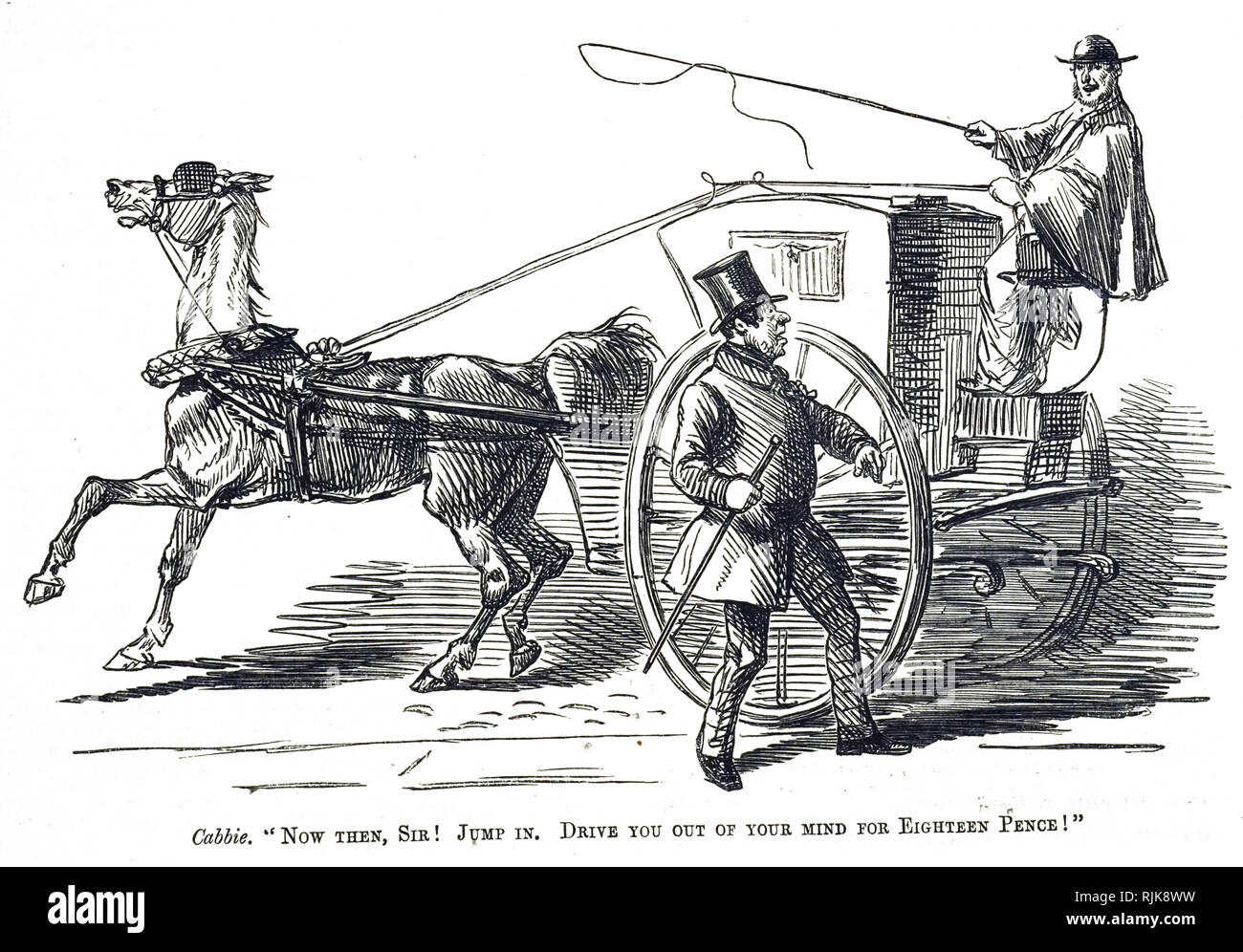 Caricature montrant un chauffeur de car de Hackney. En date du 19e siècle Banque D'Images