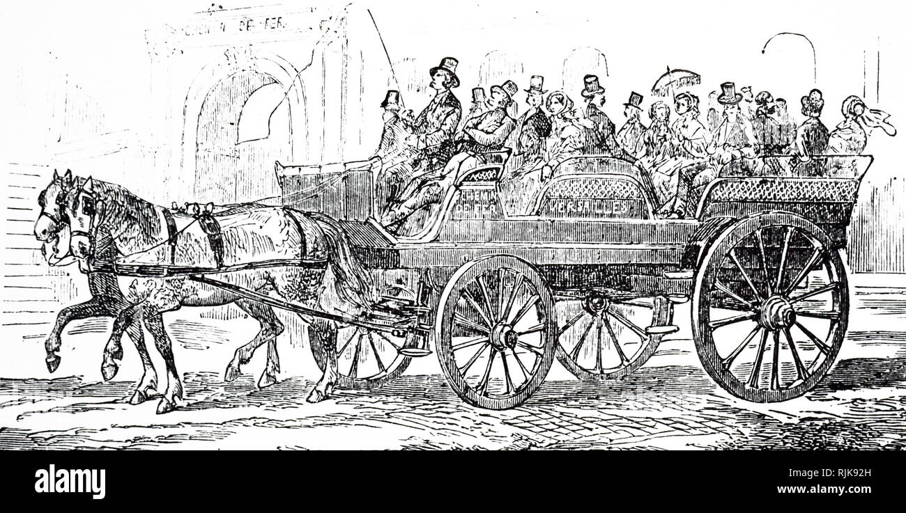 Une gravure représentant un cheval parisien bus d'été. En date du 19e siècle Banque D'Images Une gravure représentant un cheval parisien bus d'été. En date du 19e siècle Banque D'Images