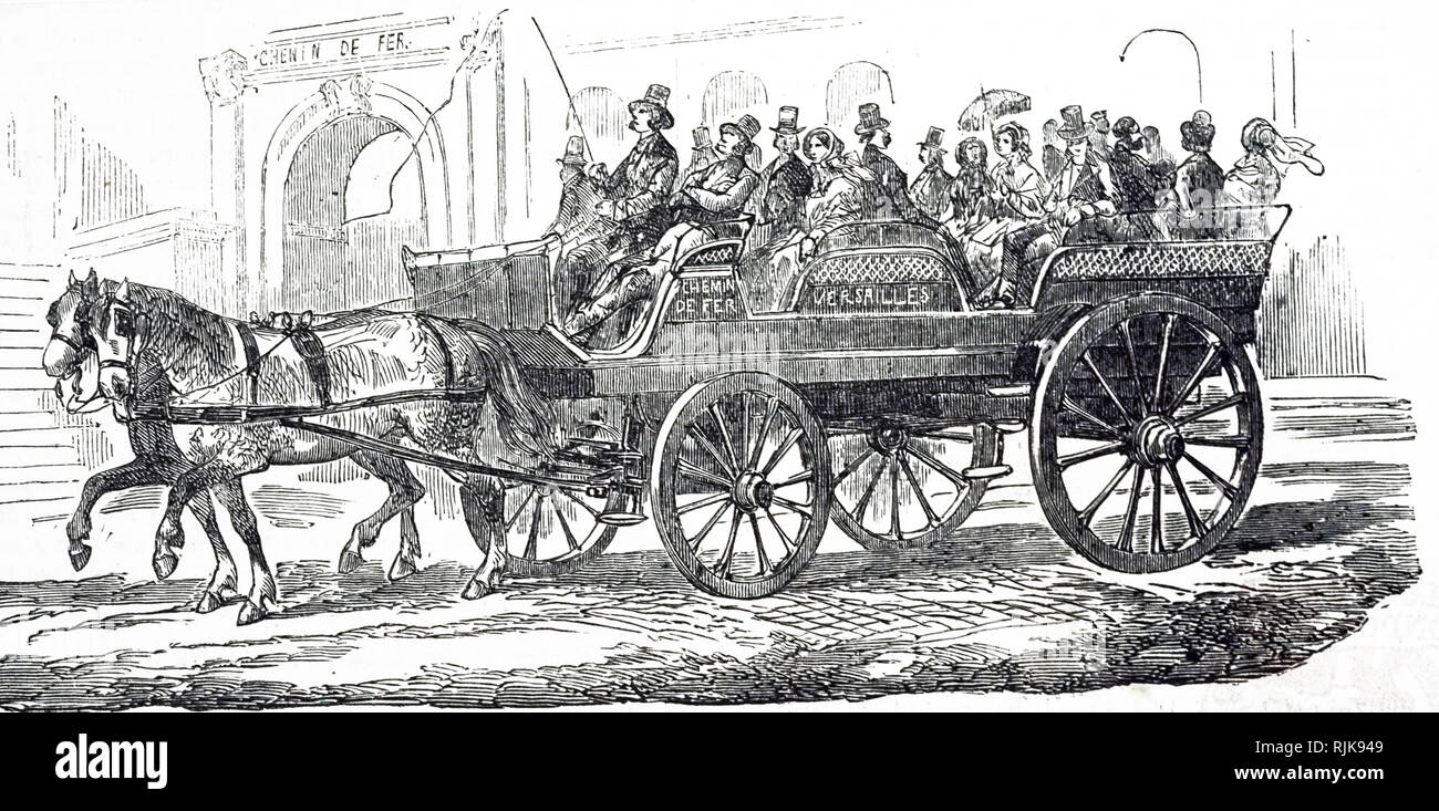 Une gravure représentant un cheval parisien bus d'été. En date du 19e siècle Banque D'Images Une gravure représentant un cheval parisien bus d'été. En date du 19e siècle Banque D'Images