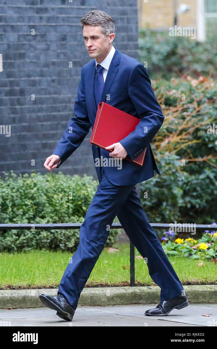 Gavin Williamson - Secrétaire d'État à la défense vu à son arrivée à l'Downing Street pour assister à la réunion hebdomadaire du Cabinet. Banque D'Images