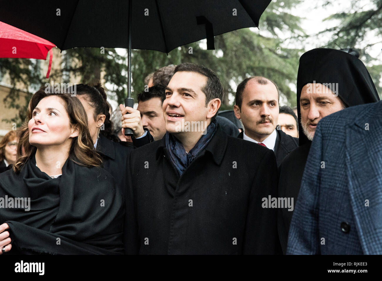 Le Premier ministre grec Alexis Tsipras arrive au séminaire de Halki, sur l'île de Heybeliada à Istanbul pendant deux jours visite officielle en Turquie. Banque D'Images