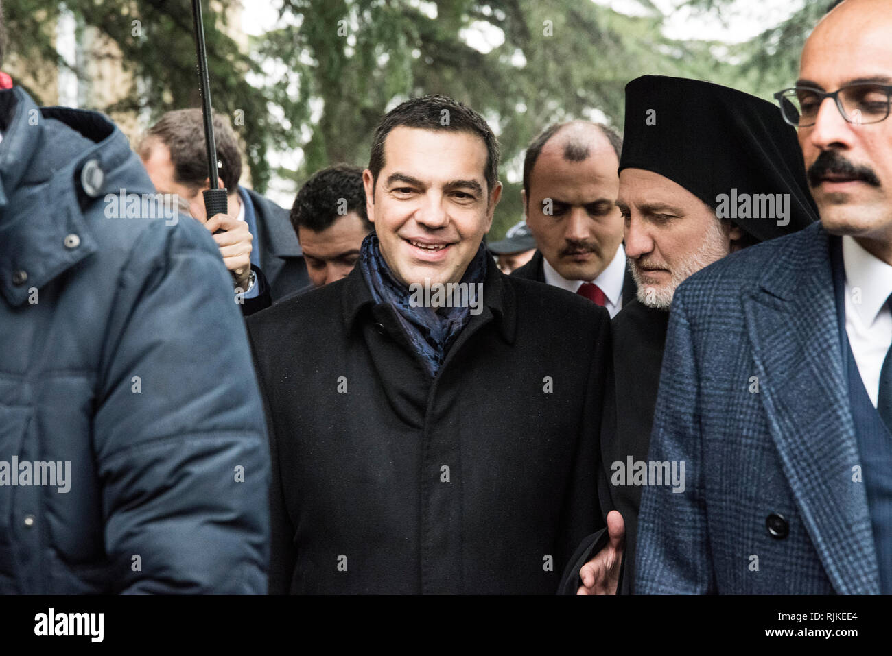 Le Premier ministre grec Alexis Tsipras arrive au séminaire de Halki, sur l'île de Heybeliada à Istanbul pendant deux jours visite officielle en Turquie. Banque D'Images