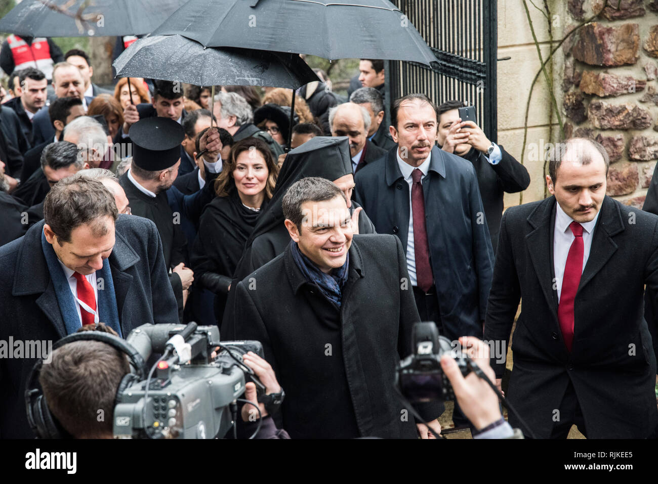 Le Premier ministre grec Alexis Tsipras arrive au séminaire de Halki, sur l'île de Heybeliada à Istanbul pendant deux jours visite officielle en Turquie. Banque D'Images