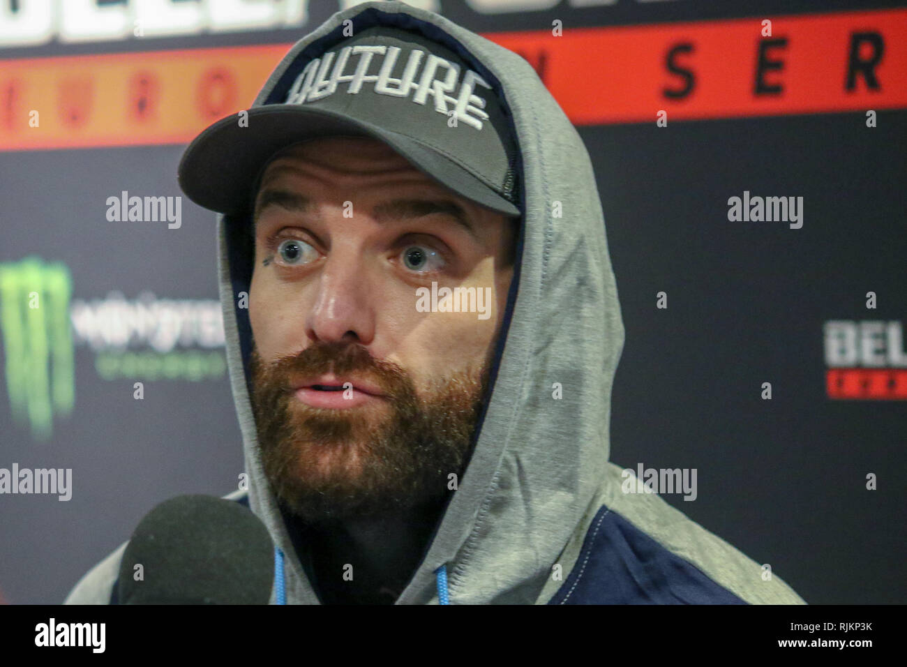 Newcastle, Royaume-Uni. 7 Février, 2019. Aaron prend Chalmers aux questions des médias Crédit : Dan Cooke/Alamy Live News Banque D'Images