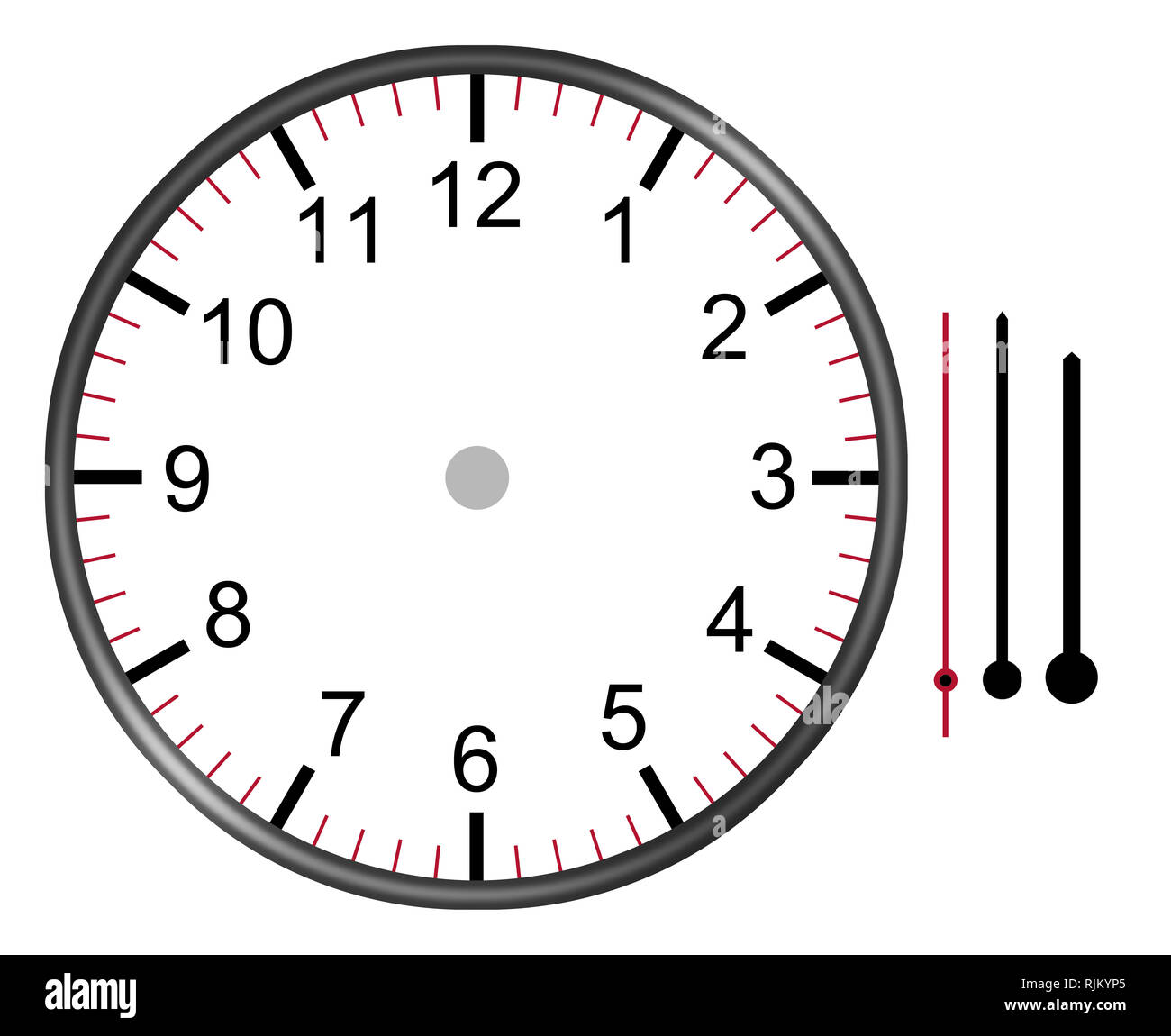 Illustration d'une horloge avec les chiffres face heure minute et seconde  mains isolé sur fond blanc avec clipping path Photo Stock - Alamy