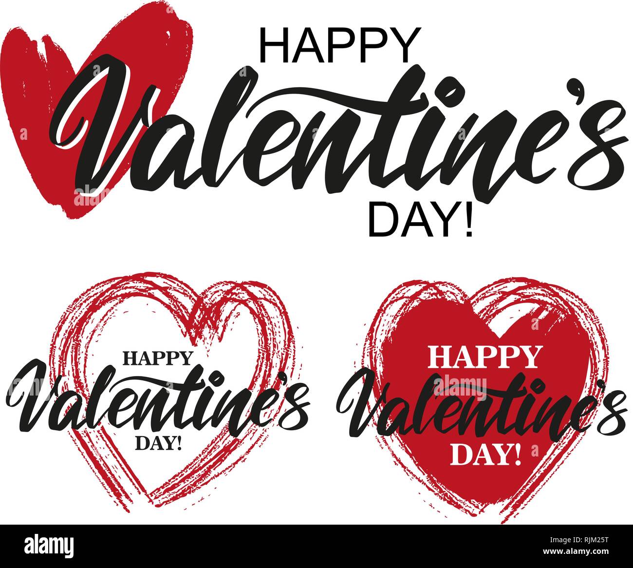 Happy Valentine s day text sur le fond du coeur sur fond blanc. , Valentine s day, carte de souhaits hand drawn vector illustration croquis Illustration de Vecteur