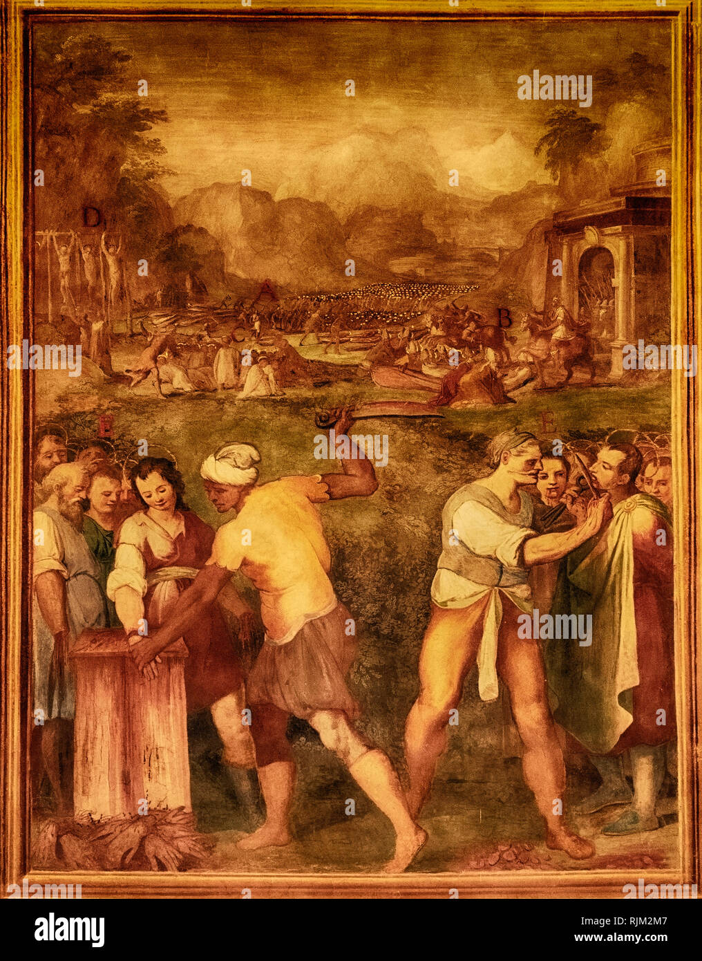 Basilique de St Stephen en rond sur l'Célius, Basilica di Santo Stefano al Monte Celio, une ancienne basilique et 1975 à Rome, Italie, fresques, illustrant des scènes de martyre Banque D'Images