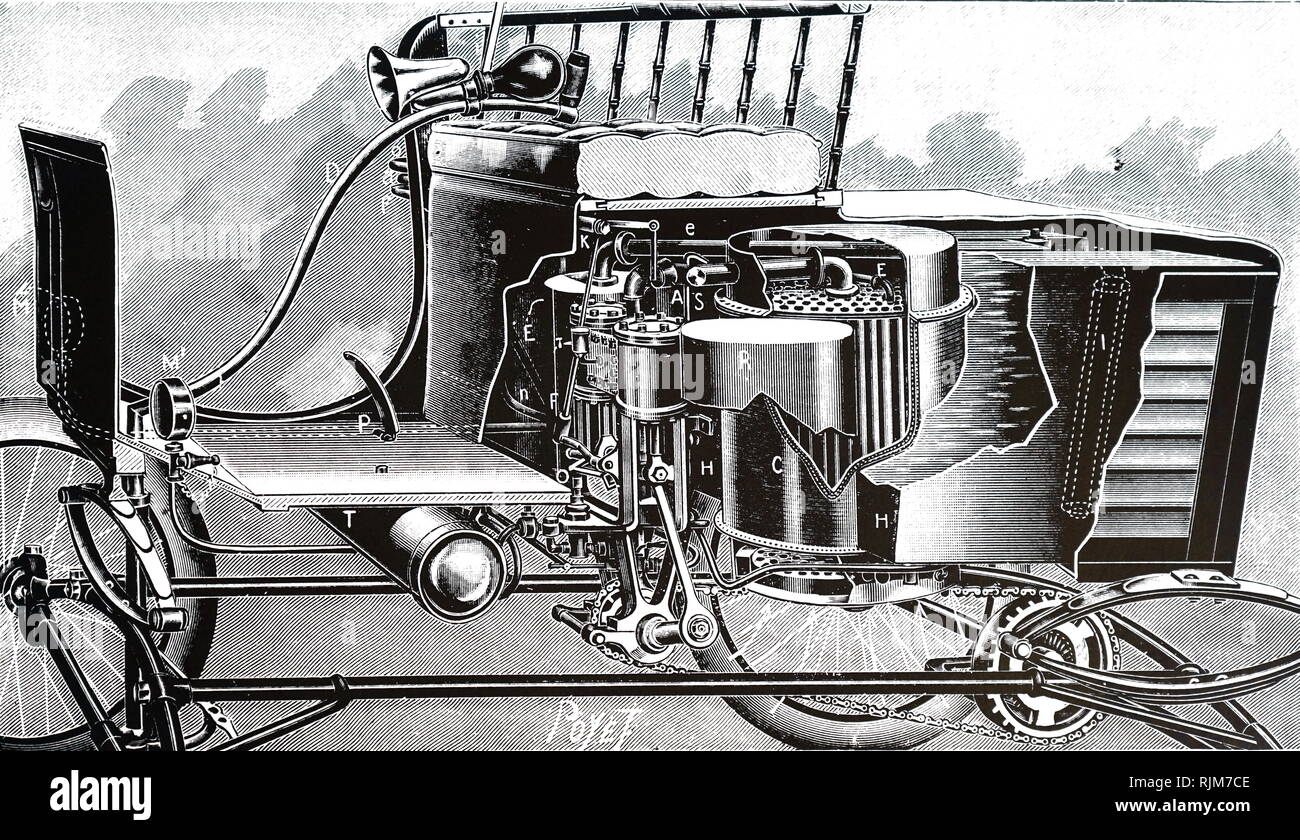 Une gravure représentant la voiture à vapeur Stanley. En date du 19e siècle Banque D'Images