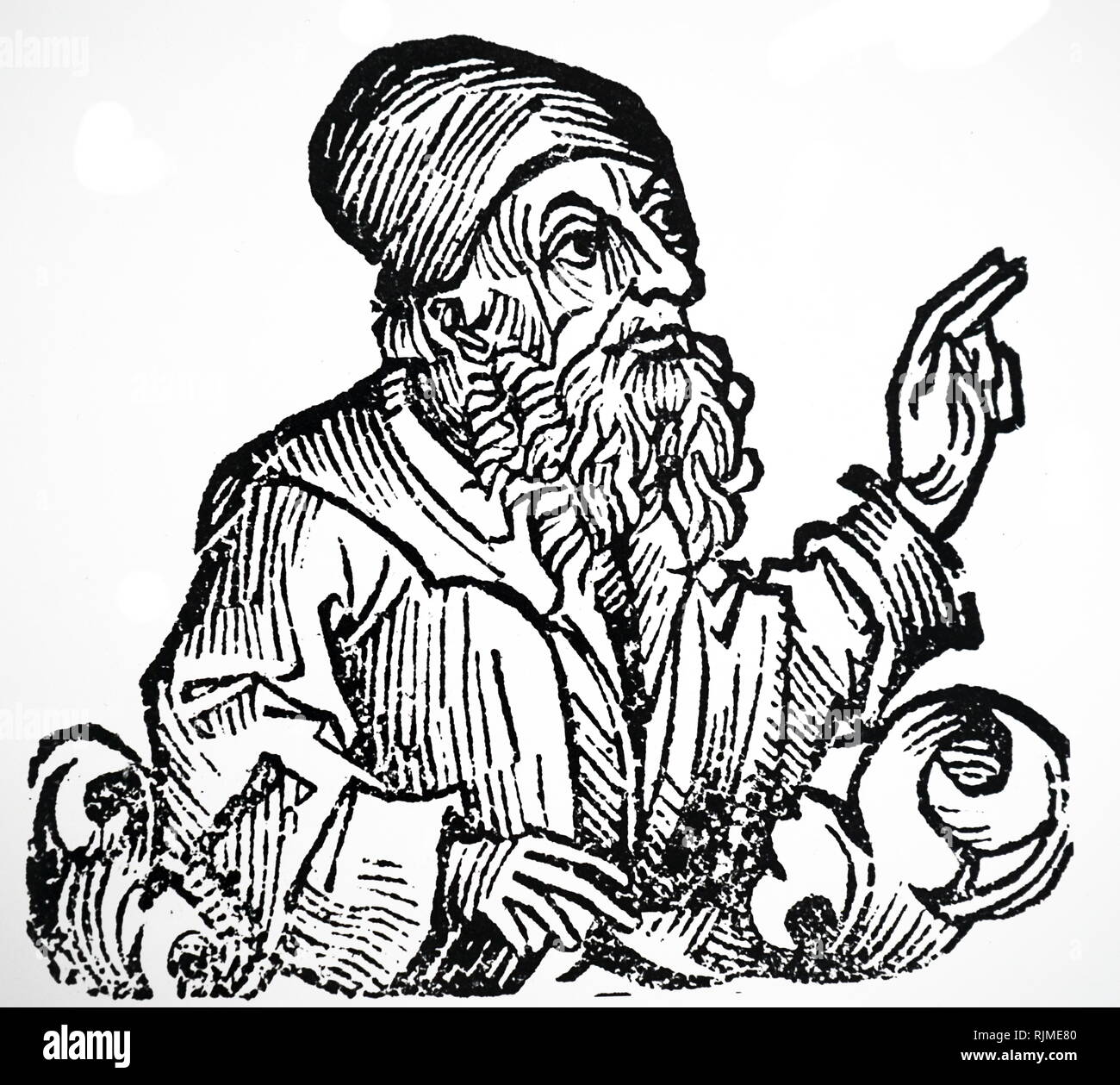 Illustration de Jan Huss de Hartmann Schedel Liber mundi hronicarum «0(Chronique de Nuremberg)', Nuremberg, 1493. Jan Hus ( c. 1369 - 6 juillet 1415), théologien, philosophe tchèque, master, doyen et recteur Banque D'Images