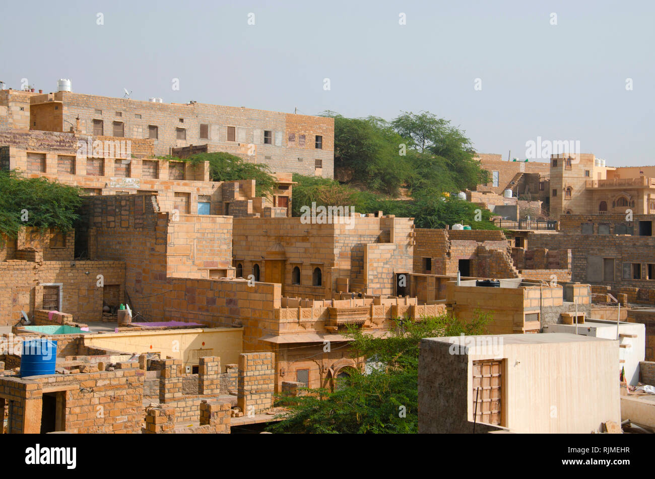 Voir de petites maisons de Patwon Ki Haveli, Jaisalmer, Rajasthan, India Banque D'Images