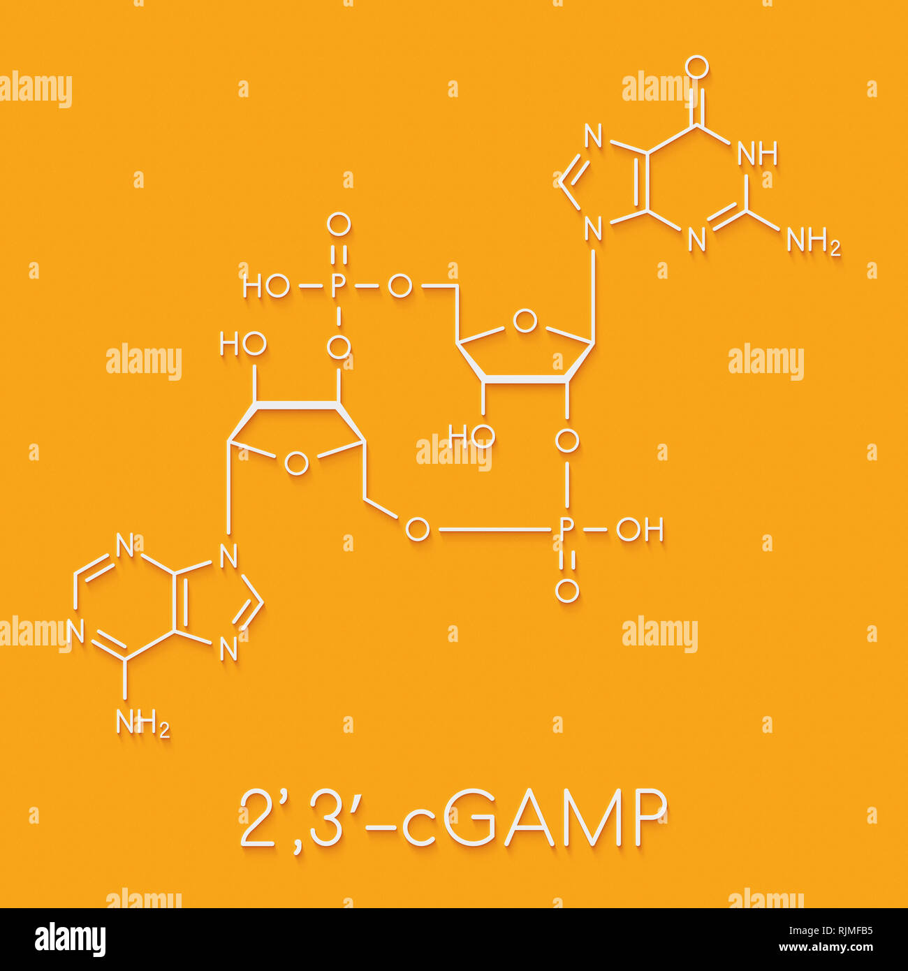 Adénosine monophosphate cyclique de guanosine monophosphate (2',3'-cGAMP) molécule. Formule topologique. Banque D'Images