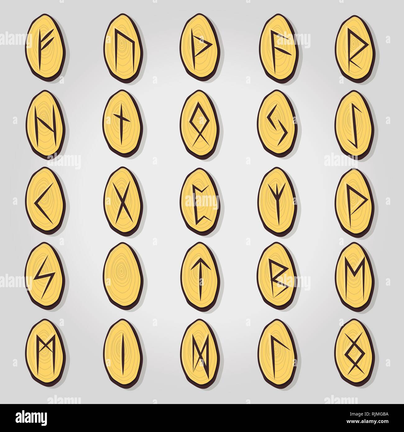 Jeu de runes scandinaves en vieux norrois. L'alphabet runique, futhark. Illustration de Vecteur