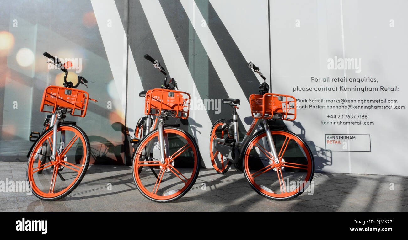 Mobikes Meituanbike sont également connus sous le nom d'une station-moins le système de partage de vélos fondée par Mobike Beijing Technology Co., Ltd Banque D'Images