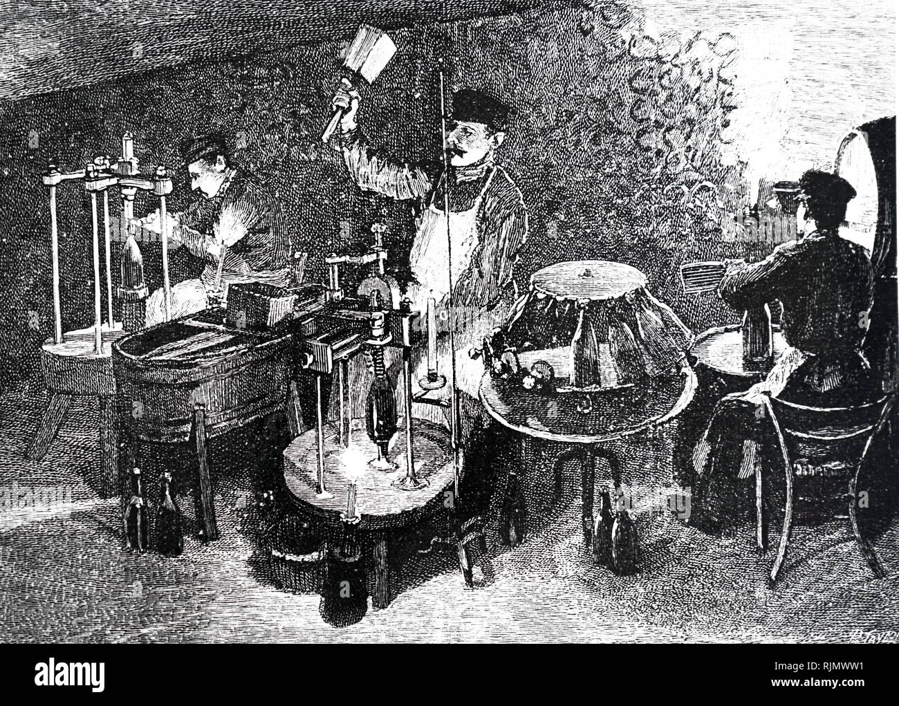 Une gravure illustrant le champagne Pommery & Greno production à Reims, France. 1889 Banque D'Images