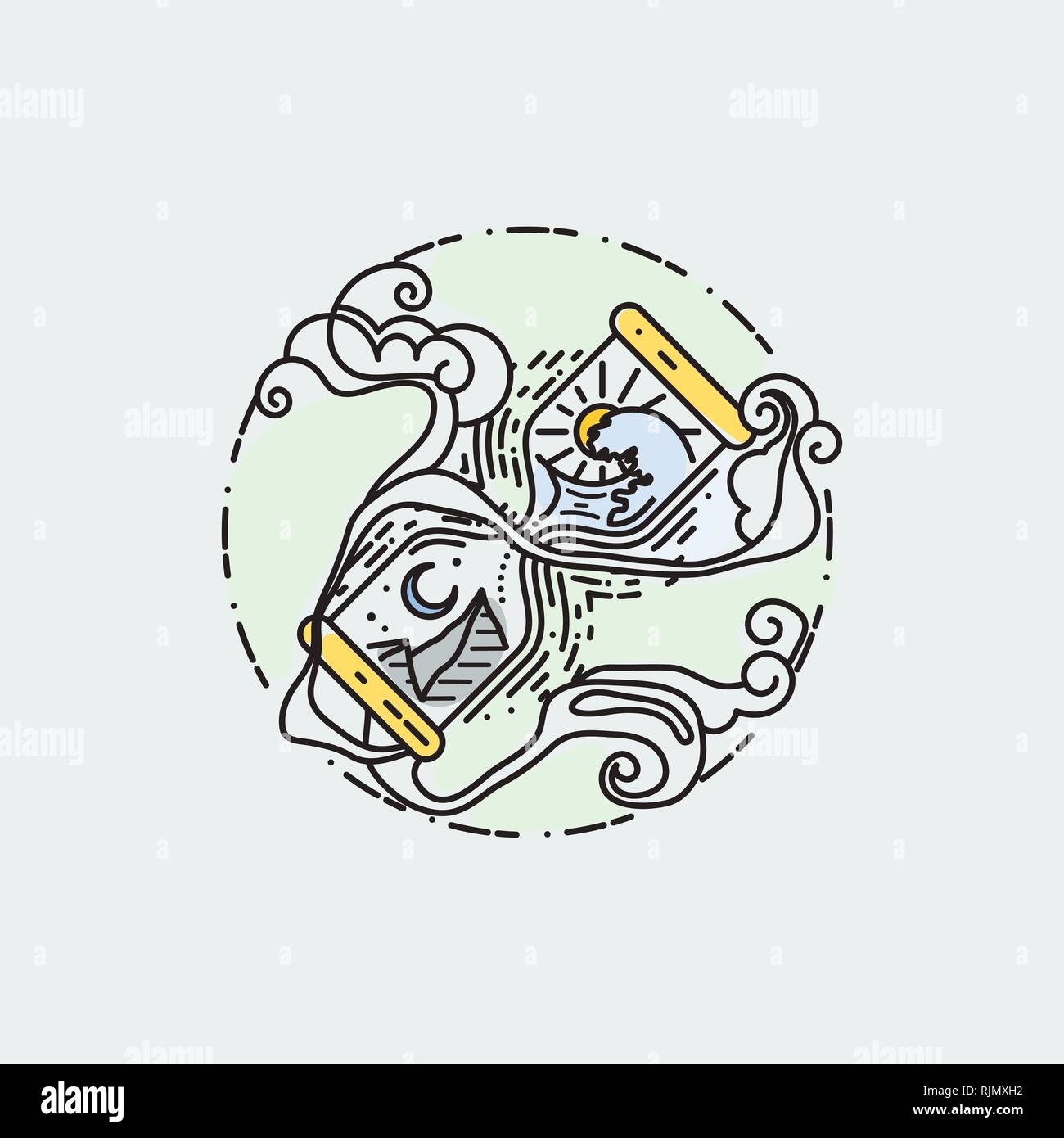 Hourglass sacrée - linéaire style design illustration isolé. Concept art vecteur de tatouage Illustration de Vecteur