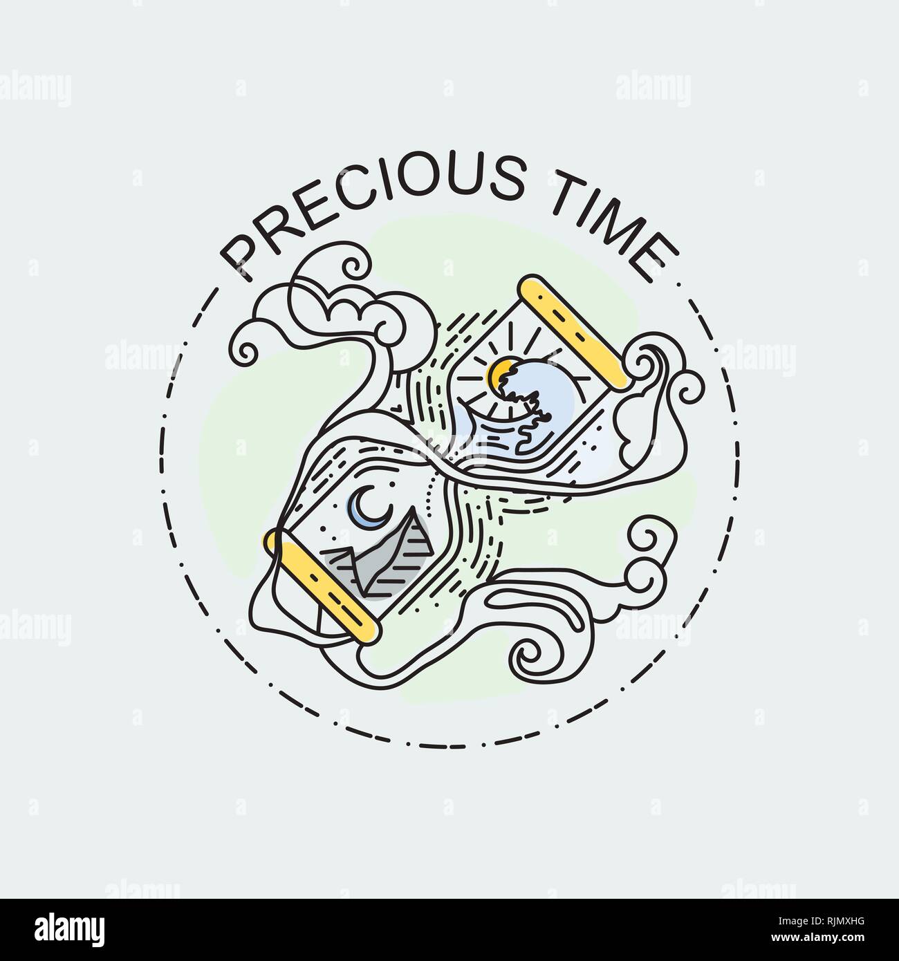 Un temps précieux. Hourglass sacrée - linéaire style design illustration isolé. Concept art vecteur de tatouage Illustration de Vecteur