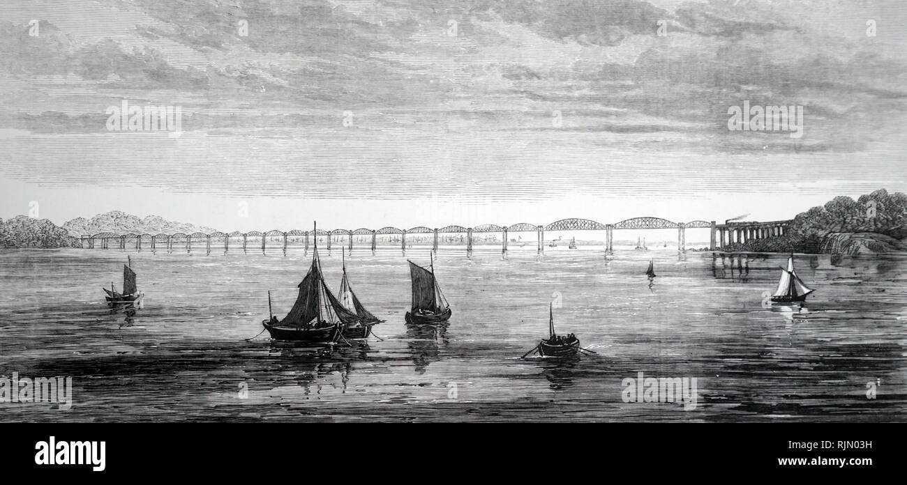 Illustration du pont de chemin de fer sur la Severn à Lydney, Gloucestershire. Ouvert Octobre 1879 Banque D'Images