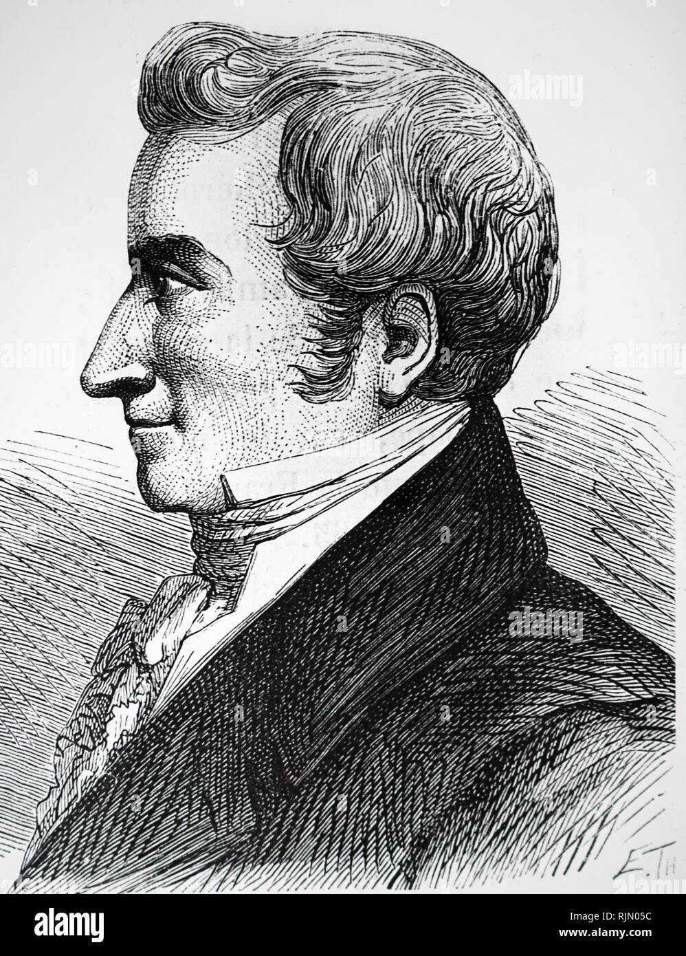 Illustration de Jacques Mathieu Delpech (1777 - 1832), un chirurgien français et inventeur. Delpech est surtout connu pour son travail en orthopédie, et il a mis sur pied une clinique de maladies orthopédiques à Saint-Eloi. Il y il a préconisé un processus chirurgical appelé ténotomie à corriger des anomalies de contraction des extrémités. Il est aussi un pionnier d'une greffe de peau et la rhinoplastie Banque D'Images
