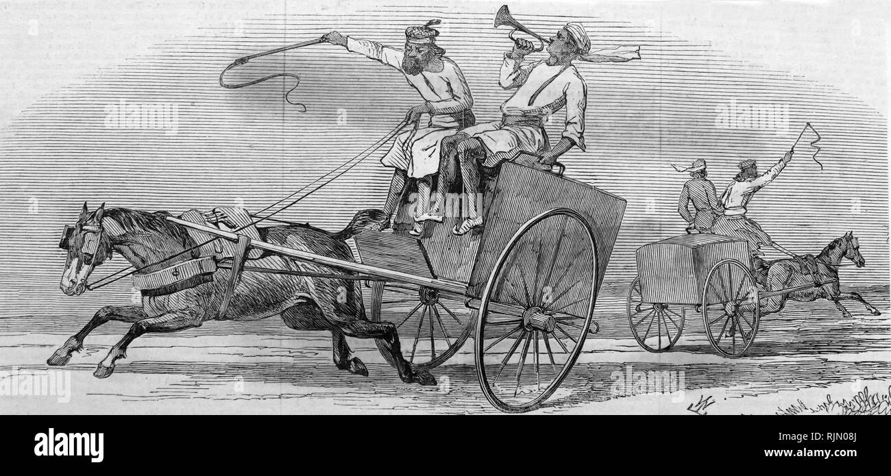 Chariots courrier dans le nord-ouest de l'Inde pendant le Raj britannique. 1846 Banque D'Images
