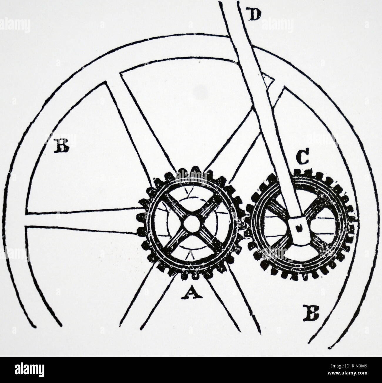 Illustration montrant le soleil et les satellites de James Watt's machine à vapeur. 1842 Banque D'Images