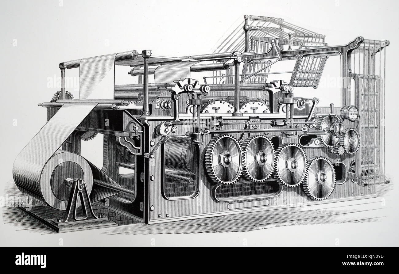 Illustration montrant la victoire presse rotative web, construit par Duncan & Wilson de Liverpool pour la 'Glasgow Star' (1870). C'était la première machine qui a imprimé, couper le rouleau de papier, puis les feuilles pliées prête à l'expédition Banque D'Images