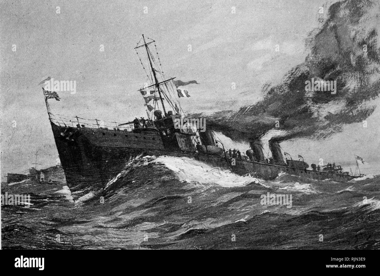 Illustration montrant un destroyer de la Royal Navy E 1908 Banque D'Images