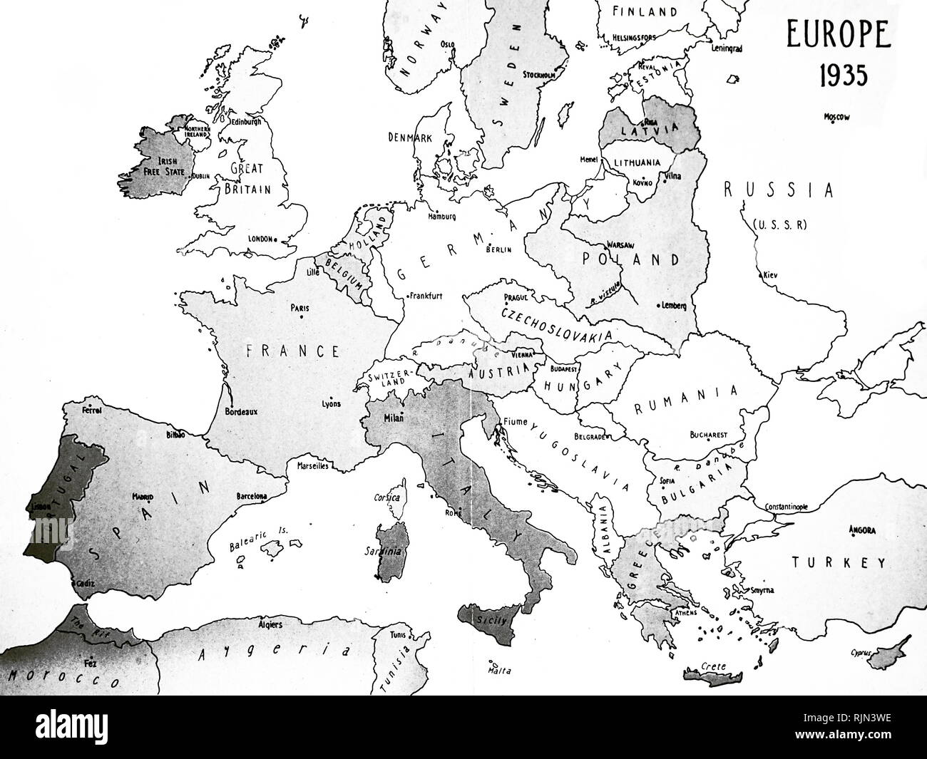 Illustration montrant la carte de l'Europe en 1935 Banque D'Images