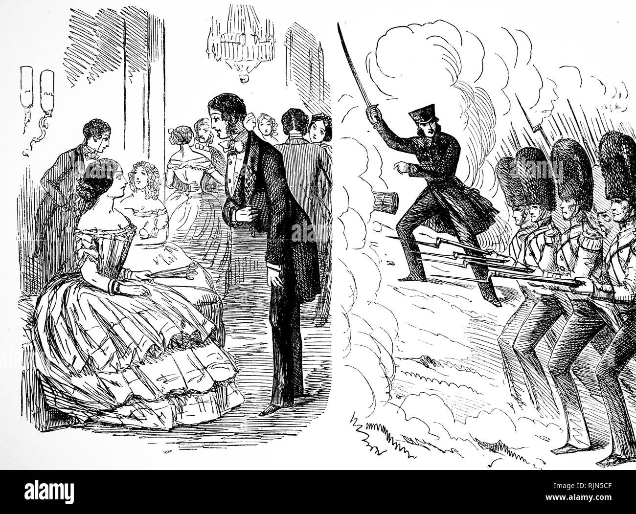 Guerre de Crimée caricature de John Leech, Punch, 1854, montrant l'opinion publique en avance sur l'administration d'Aberdeen, et la démonstration de la volonté de l'les régiments à se familiariser avec les Russes Banque D'Images