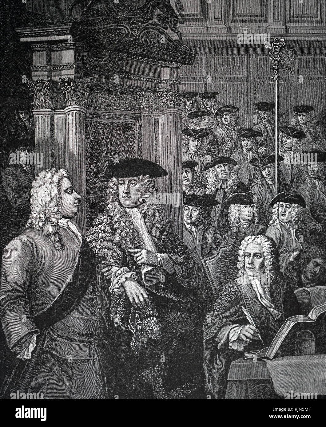 Illustration de la Chambre des communes, le Parlement, au cours du temps d'Horace Walpole. Londres 1795 Banque D'Images