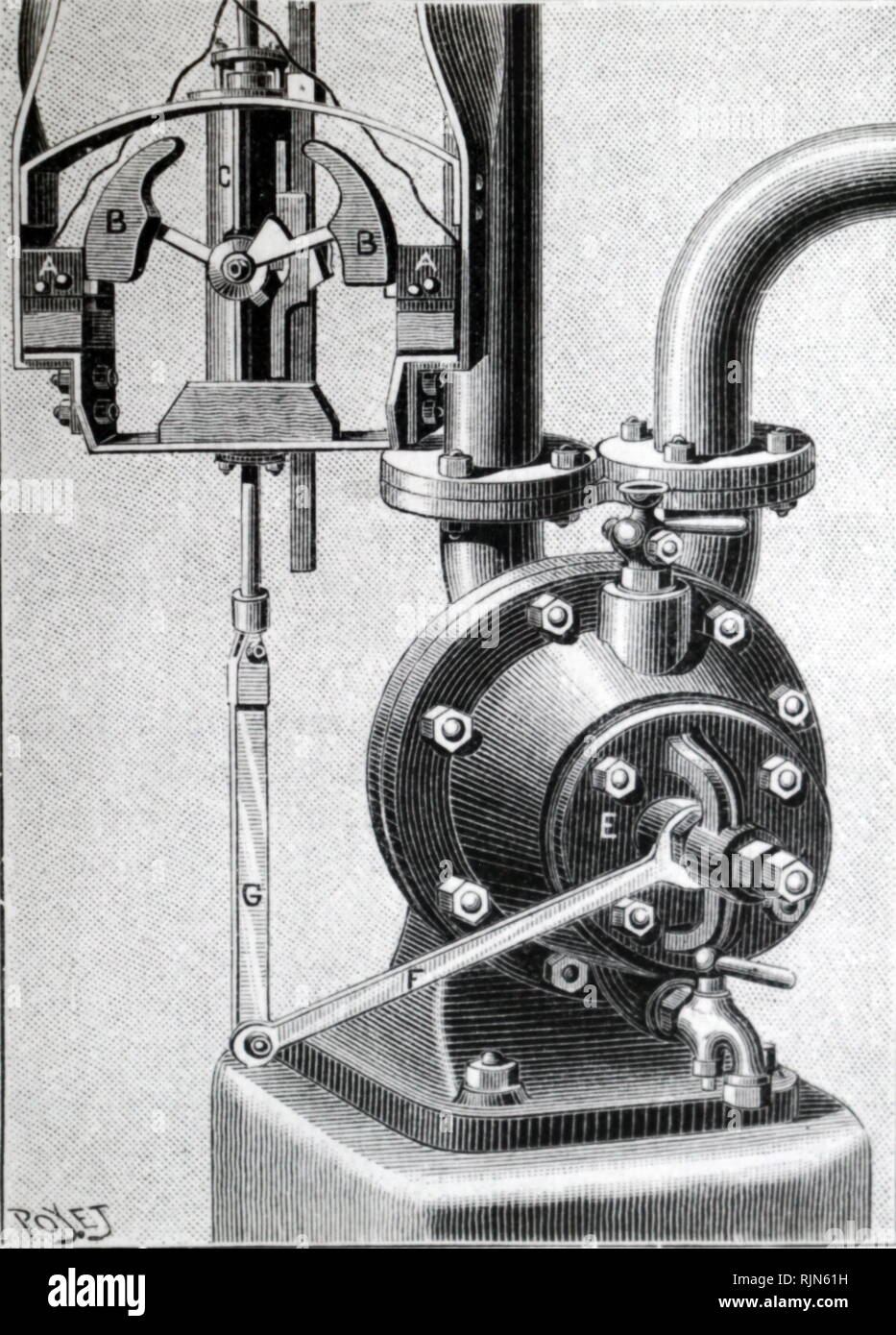 Illustration montrant Leon Edoux tpmr hydraulique du treuil : régulateur. 1887 Banque D'Images