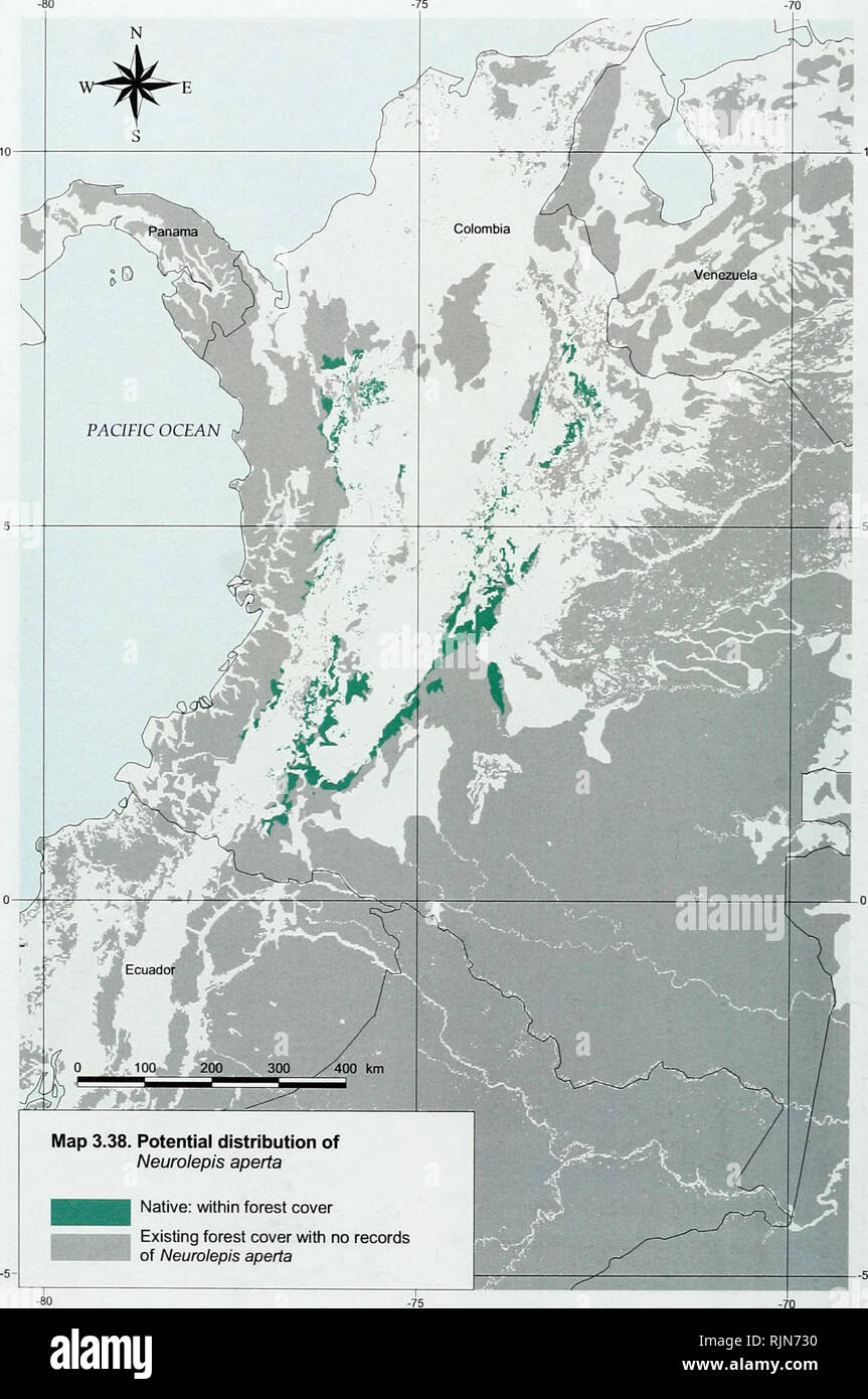 . La biodiversité en bambou : Afrique, Madagascar et les Amériques. Bambou bambou ; Biodiversité ; ; Biodiversité ; Bamboe ; Rotan ; Biodiversiteit ; Bambusgewa ?chse ; BAMBOU ; diversité biologique ; LA CONSERVATION DE LA NATURE ; DES CARTES ; Afrique ; Madagascar ; Amériques. La biodiversité en bambou. Site 3.38. Distribution potentielle des Neurolepis aperta : indigènes au sein du couvert forestier Le couvert forestier existant avec aucun des Neurolepis aperta 80. Veuillez noter que ces images sont extraites de la page numérisée des images qui peuvent avoir été retouchées numériquement pour plus de lisibilité - coloration et l'aspect de ces illustrations ne peut pas parfaitement ressembler à t Banque D'Images