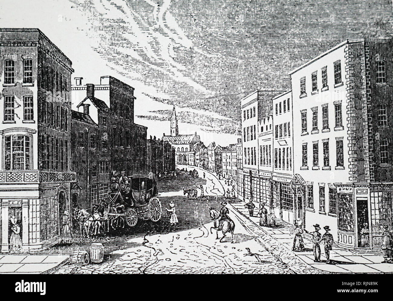 Une gravure sur bois représentant New Street, Birmingham. En date du 19e siècle Banque D'Images