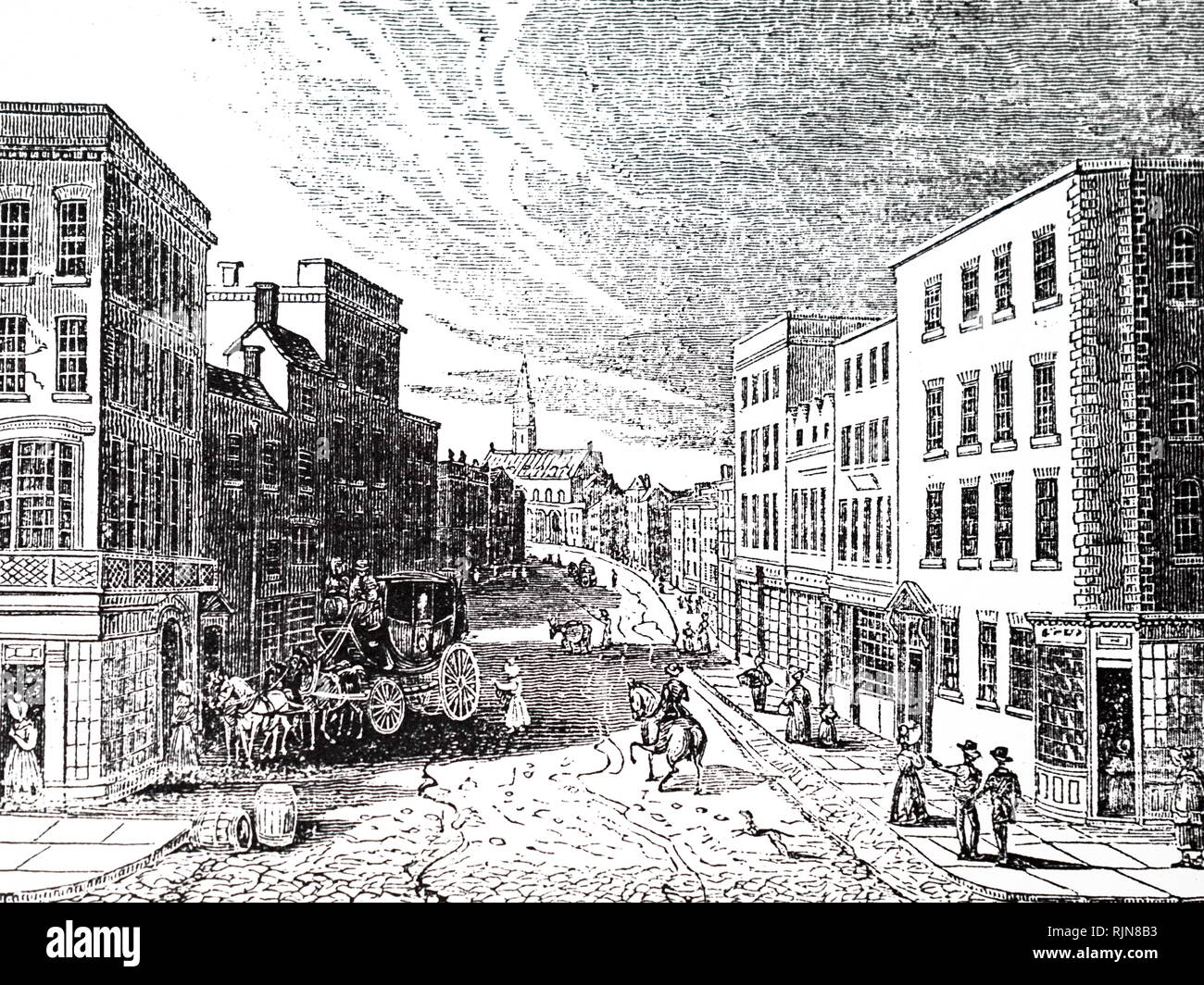 Une gravure sur bois représentant New Street, Birmingham. En date du 19e siècle Banque D'Images