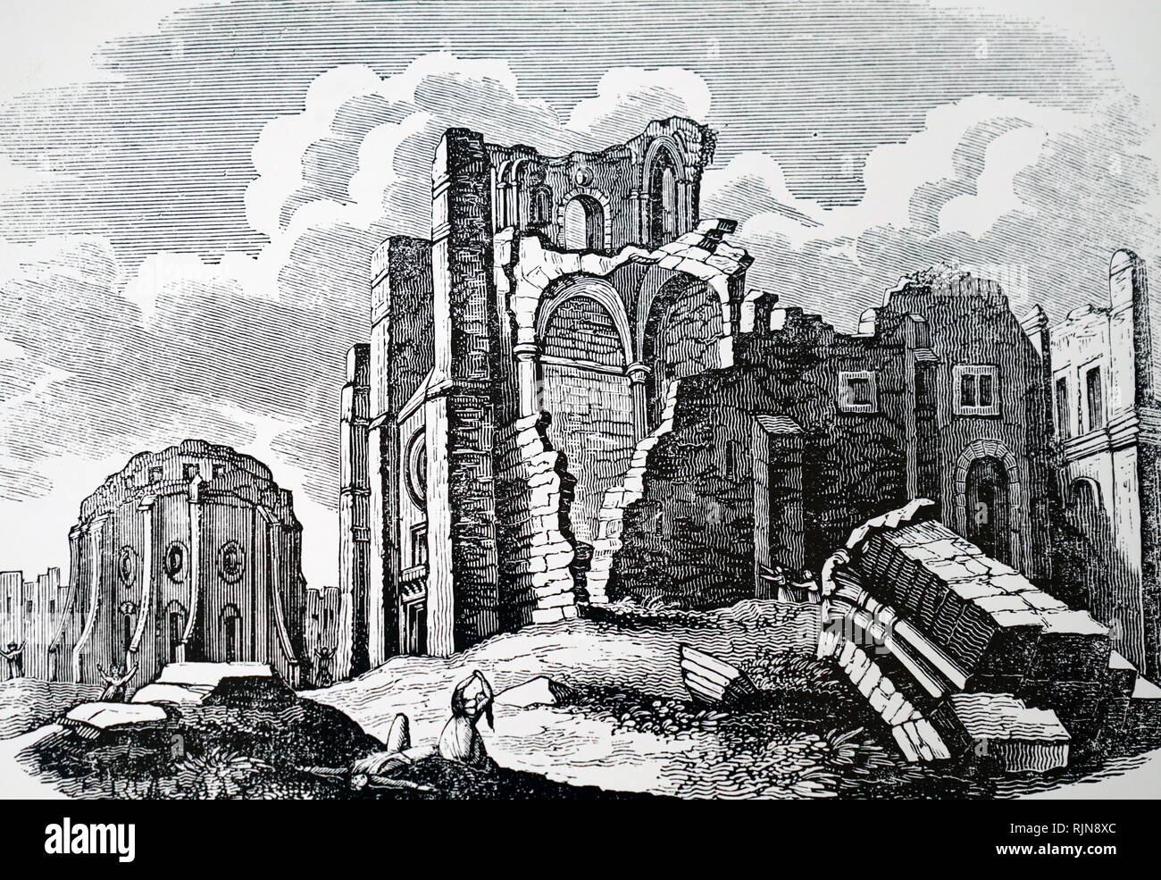 Une gravure représentant les ruines de la Cathédrale de Lisbonne détruit dans le tremblement de terre de 1755. En date du 19e siècle Banque D'Images