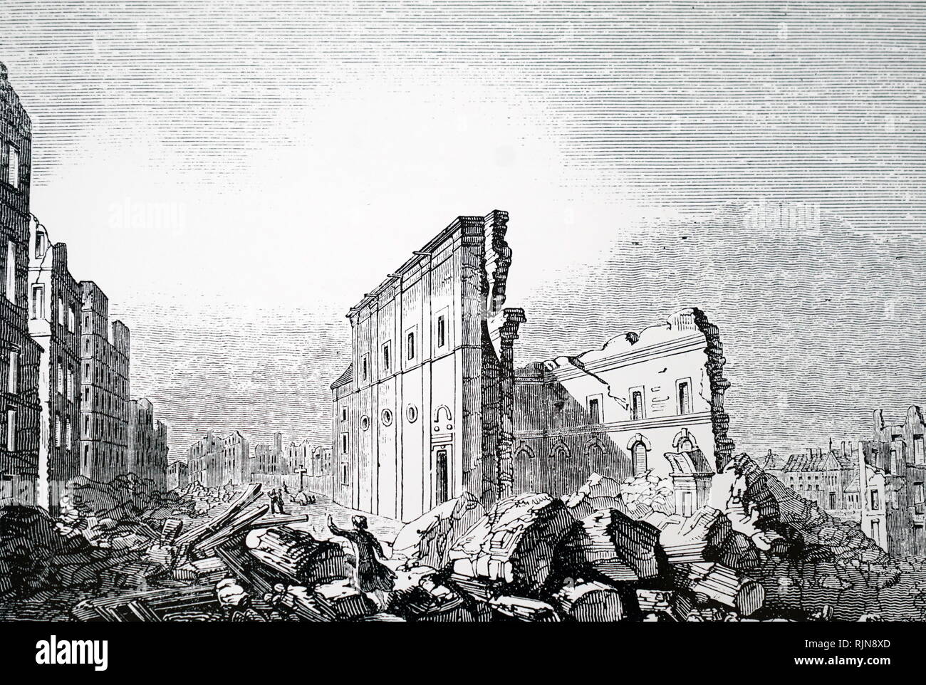 Une gravure représentant les ruines de St Paul's, Lisbonne détruit dans le tremblement de terre de 1755. En date du 19e siècle Banque D'Images